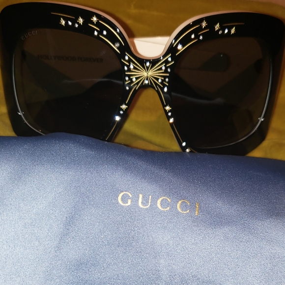 Gucci Hollywood Forever black  oversized wraparound Swarovski crystal Sunglasses main image 4